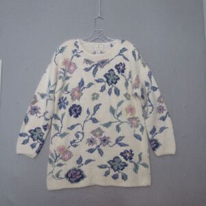 Vintage Express Tricot Sweater Small Floral Cottage‎ Core Hand Knit Silk Angora